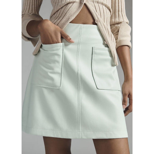 Maeve Faux Leather A-line Mini Skirt With Pockets Mint Pistachio Green 1X