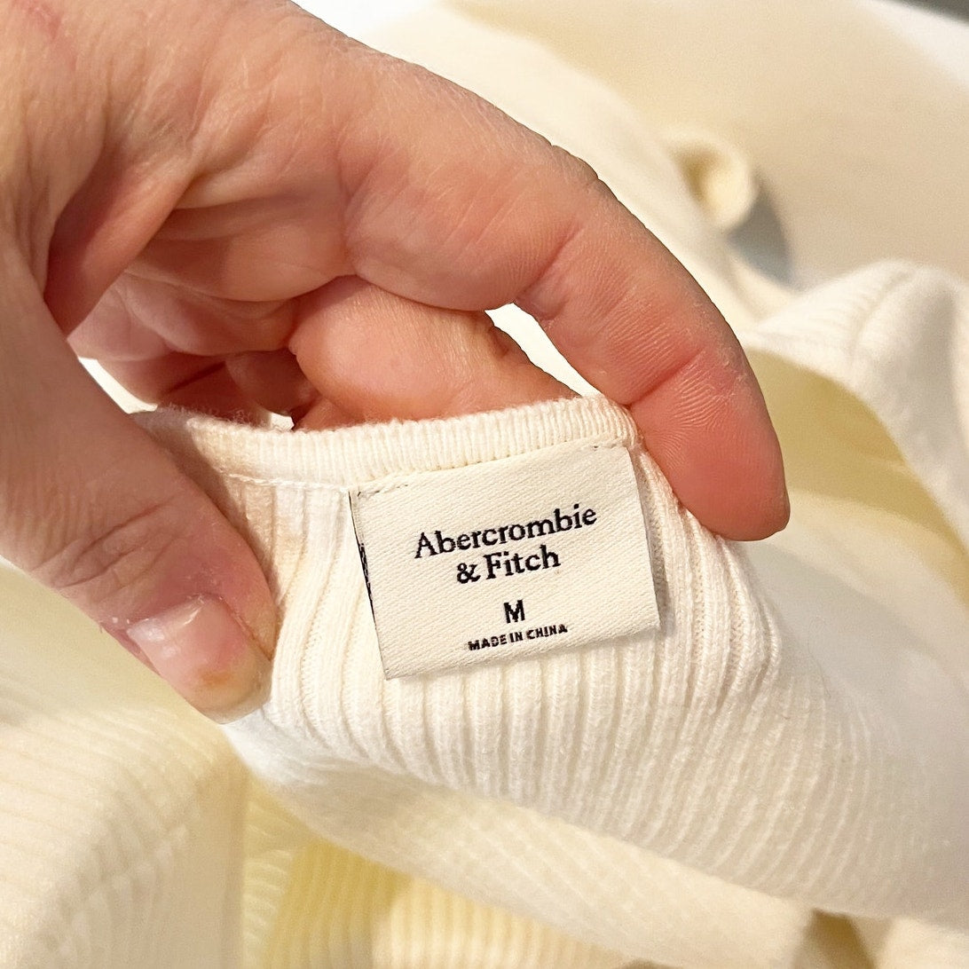 Abercrombie Sweetheart Long Sleeve Ribbed Sweater Bodysuit White Medium