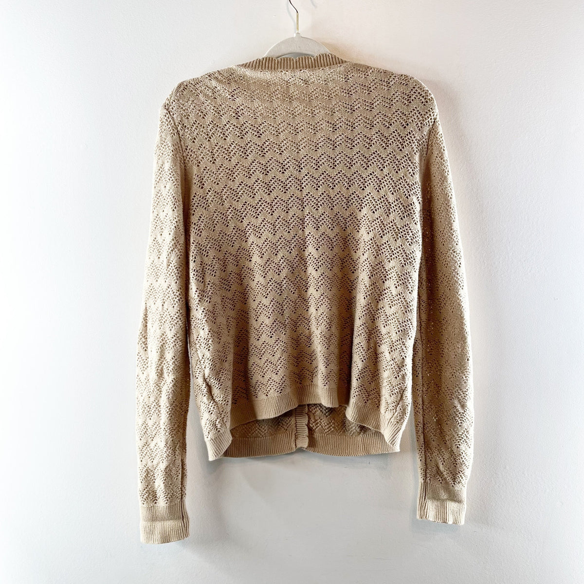 J. Crew Scalloped Pointelle Knit Cardigan Sweater Tan Beige XL