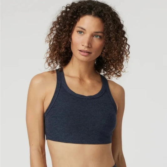 Vuori Elevation Scoop Neck Racerback Sports Bra Midnight Heather Blue Small