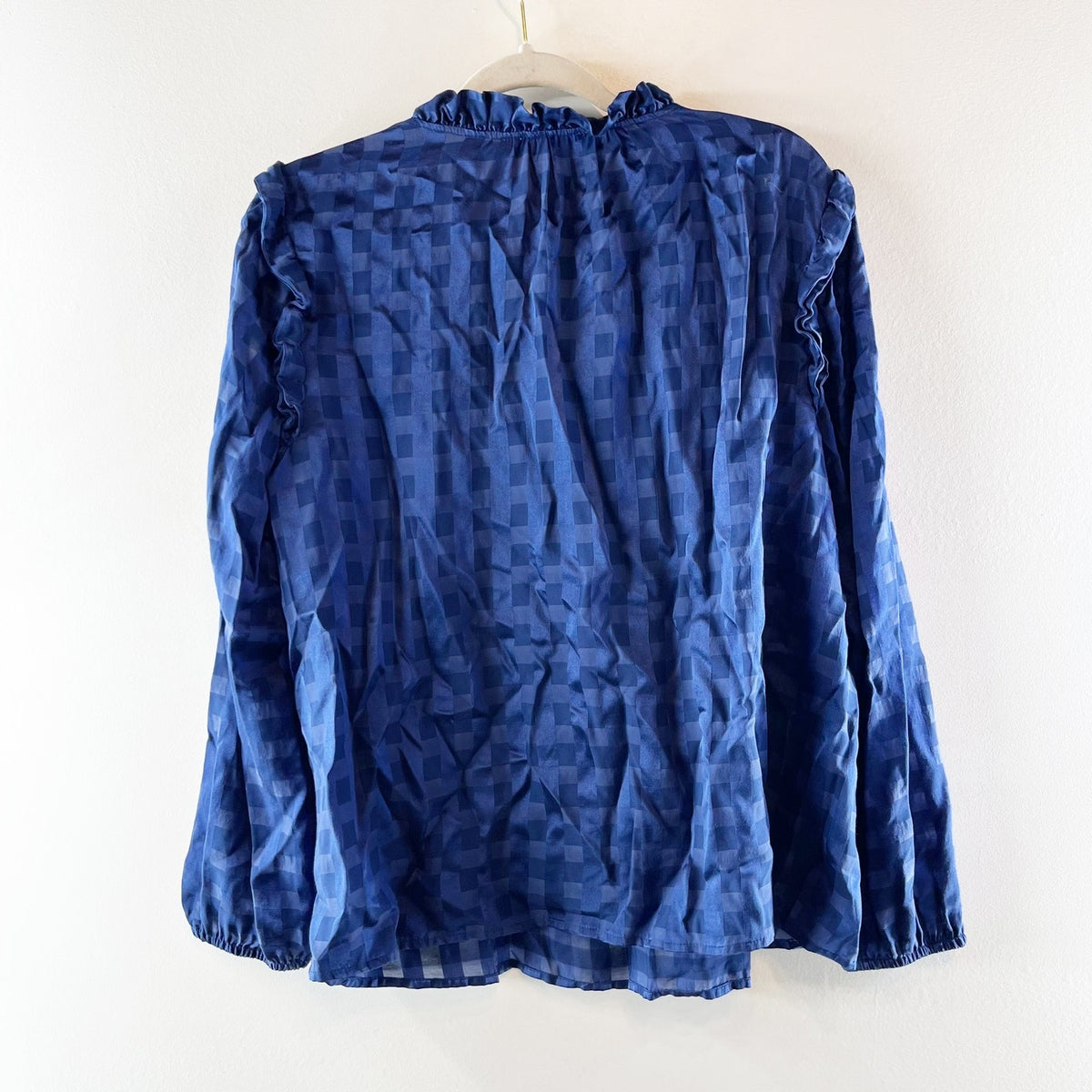 Vineyard Vines Gingham Checkered Long Sleeve Silk Blend Blouse Blue XL
