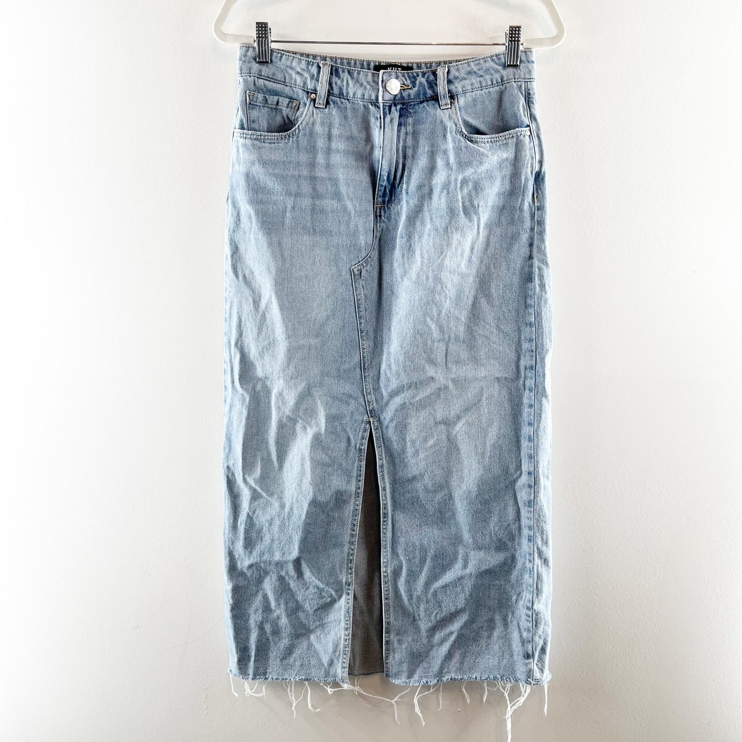 Kut From The Kloth Brea Front Slit Midi Denim Skirt Medium Wash Blue 4