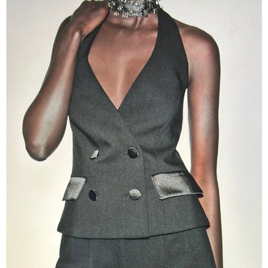 ZARA Halter Tuxedo Style Blazer Vest Black Small