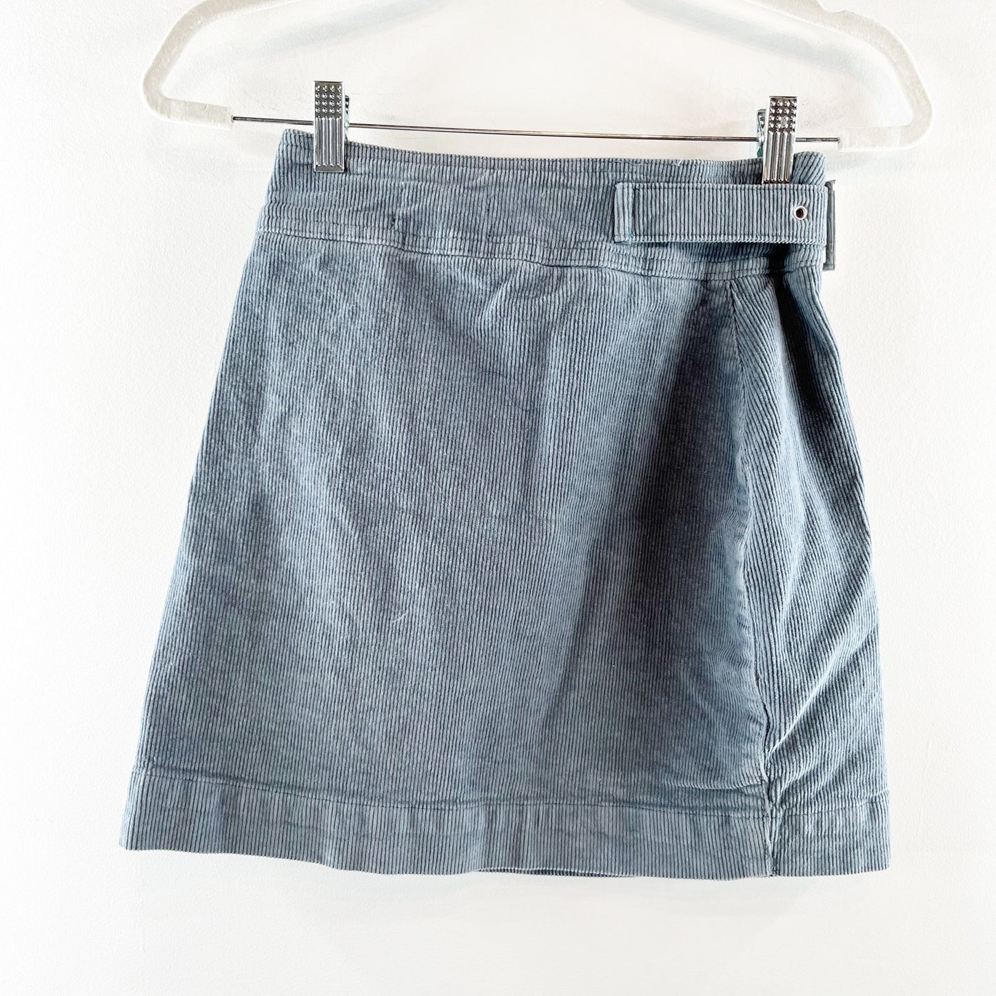 Urban Outfitters Harmony Corduroy Asymmetrical Zip Belted Mini Skirt Blue Small