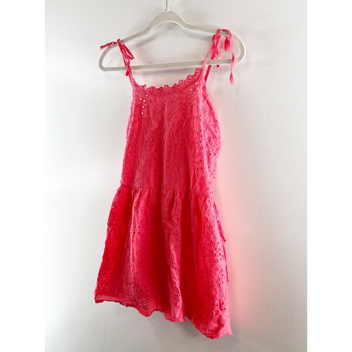 Valentina Naldi Cotton Eyelet Peplum Tie Shoulder Tank Top Coral Pink Large