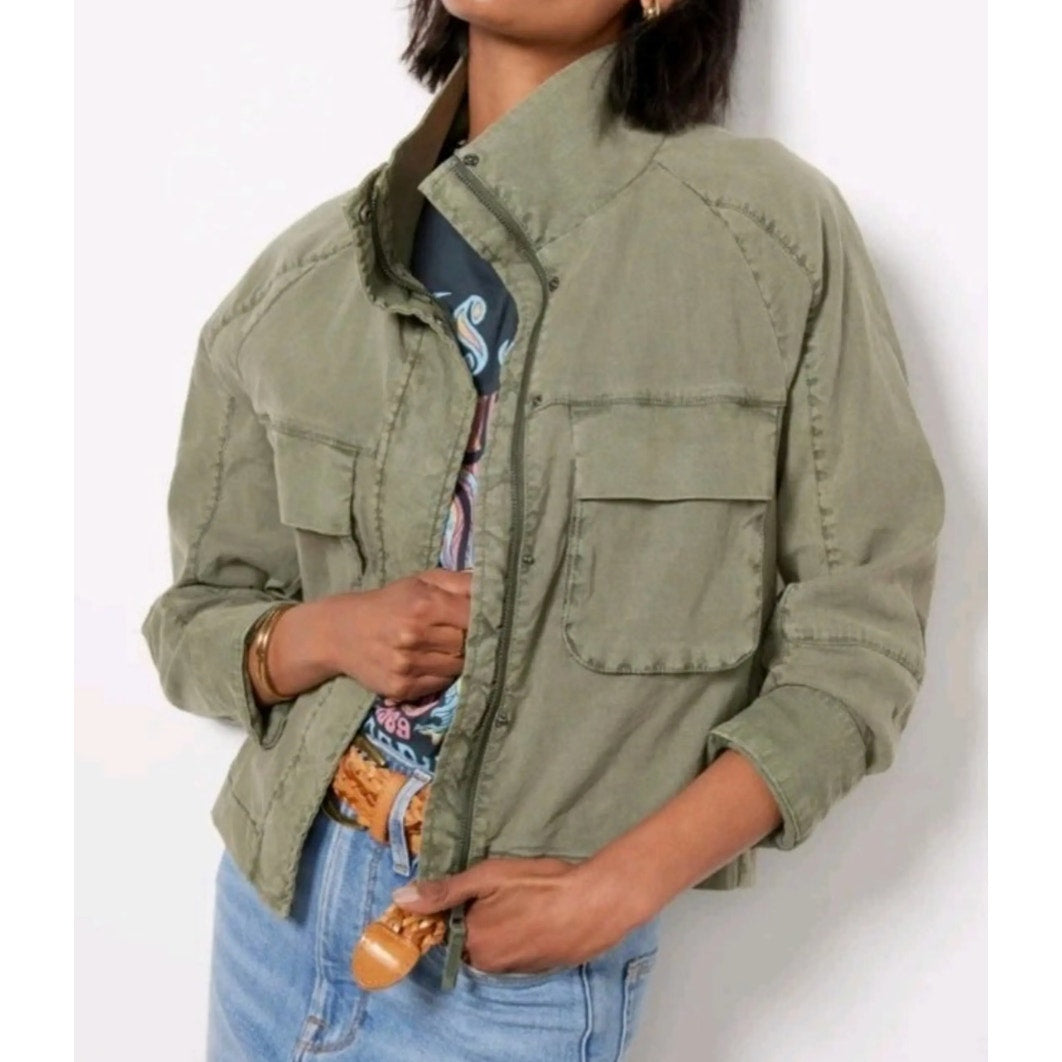 Evereve Full Zip Long Sleeve Utility Camp Jacket Cilantro Green XS