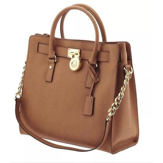 Michael Kors Hamilton Leather Tote Satchel Brown Cognac