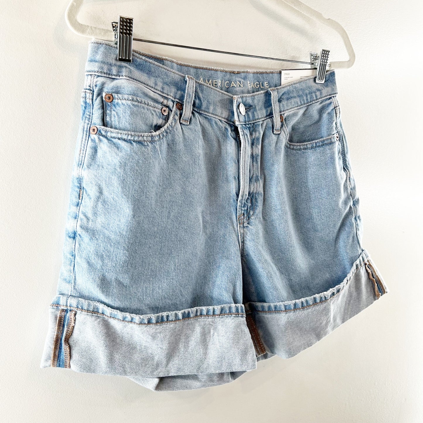 American Eagle 6" Strigid Super High-Waisted Relaxed Denim Shorts Blue 4