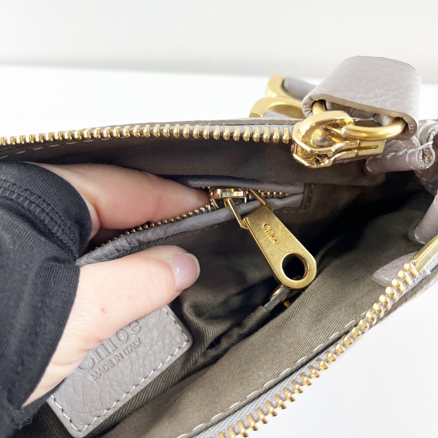 Chloé Medium Marcie Leather Satchel Handbag Cashmere Grey