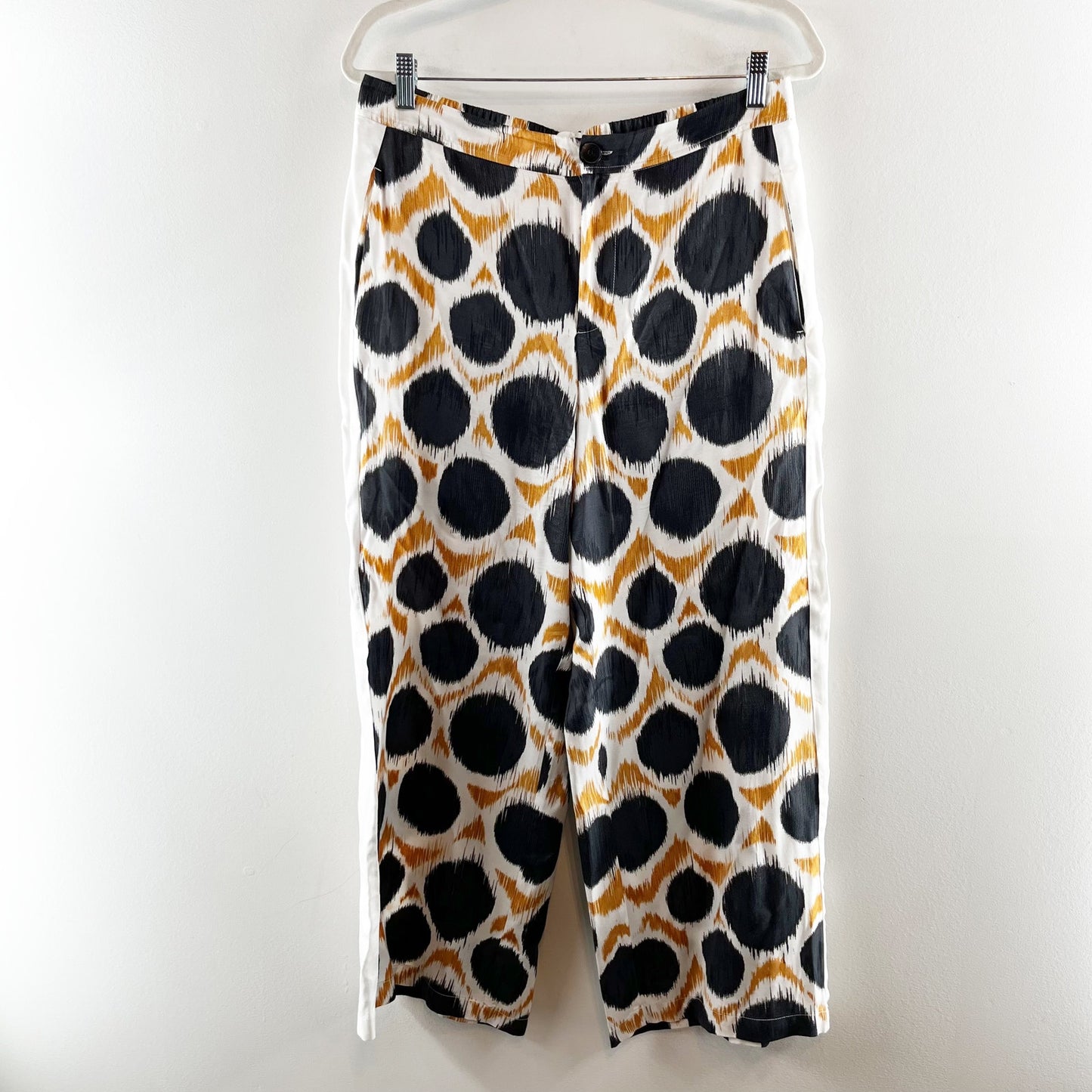 Anthropologie x Maeve Wellesley Ikat Print Wide Leg Trouser Pants Black 12 P