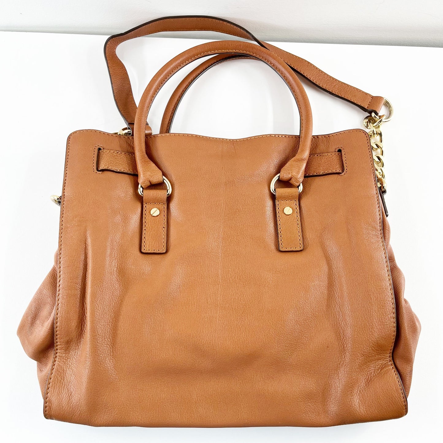 Michael Kors Hamilton Leather Tote Satchel Brown Cognac