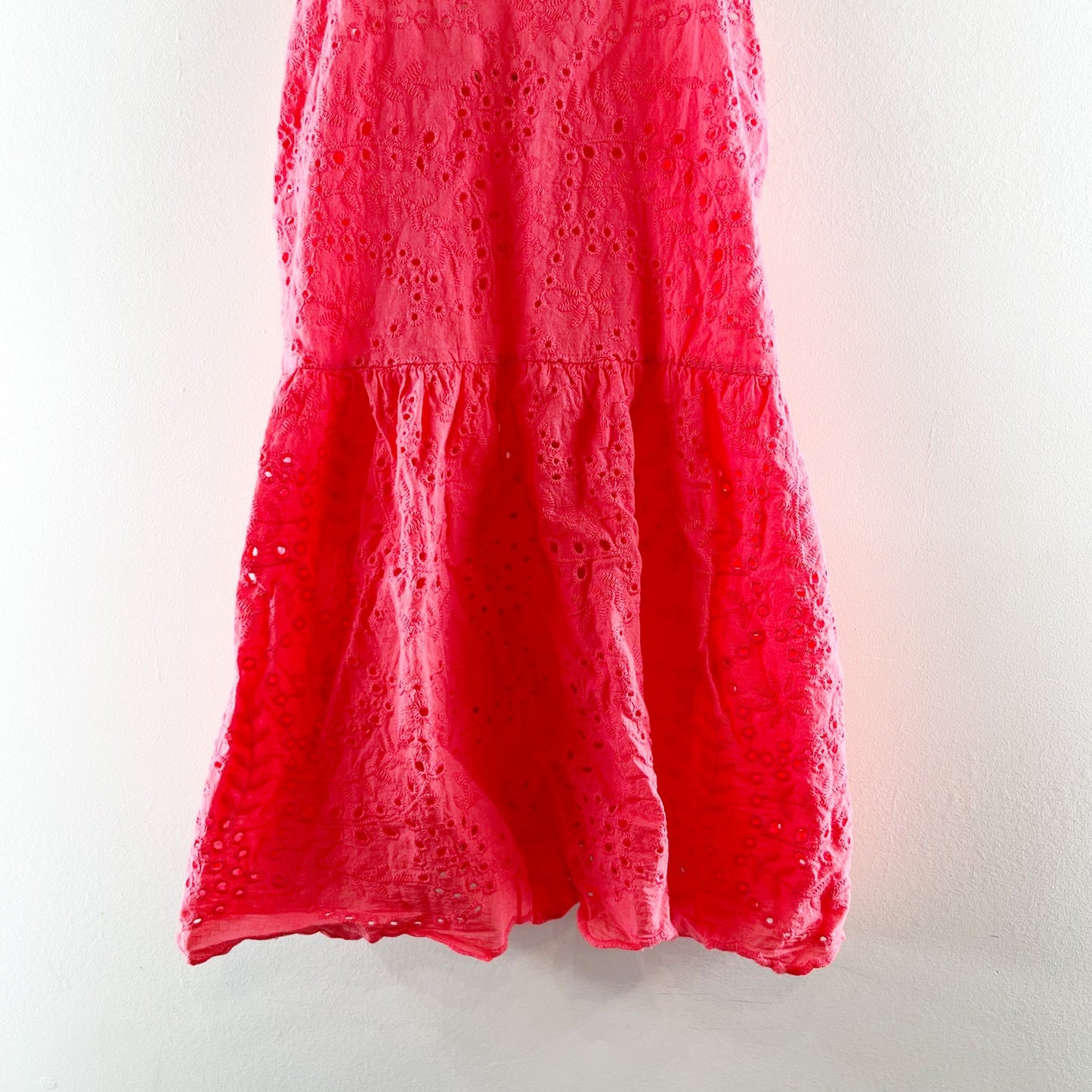 Valentina Naldi Cotton Eyelet Peplum Tie Shoulder Tank Top Coral Pink Large