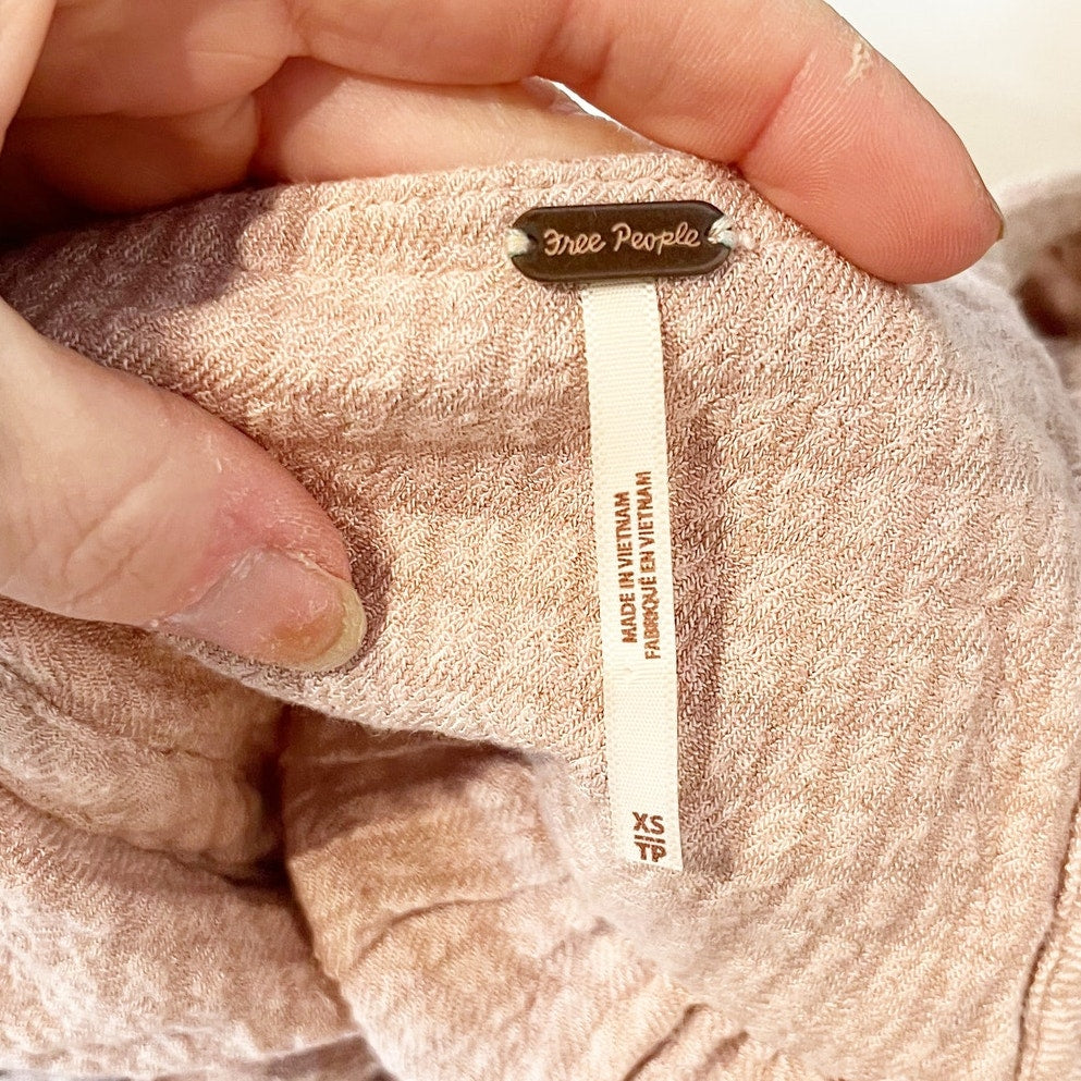 Free People Bonnie Ruffle Long Sleeve Square Neck Blouse Top Pink XS