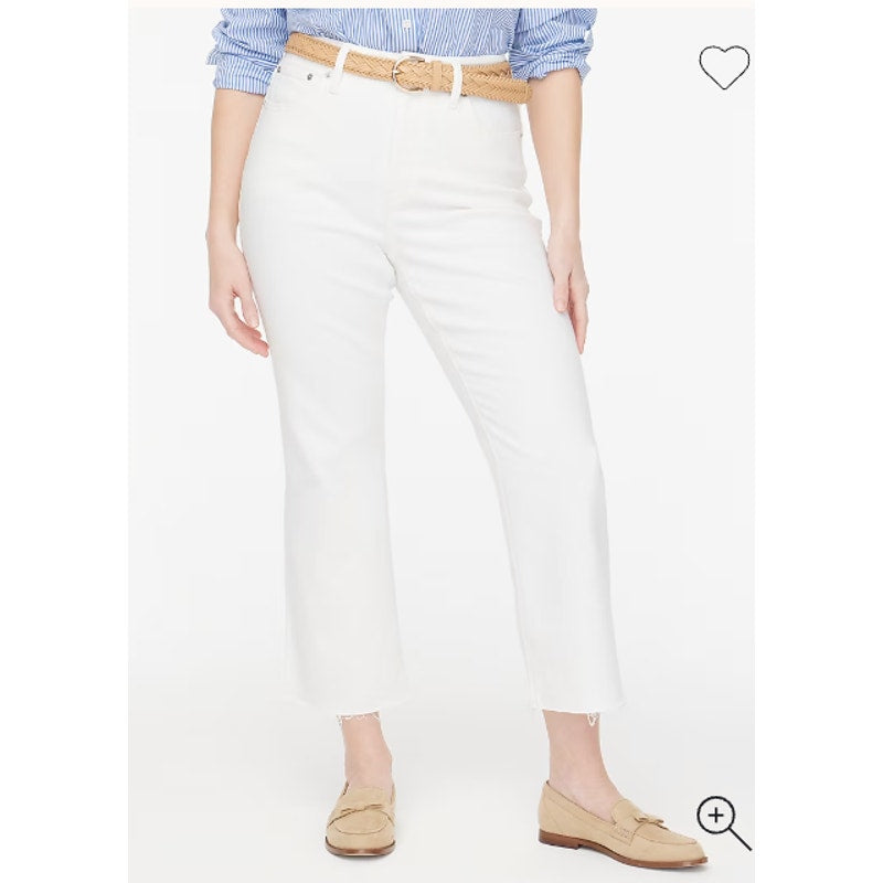J. Crew Curvy Mid Rise Flare Crop Raw Hem Jeans White 30 / 10
