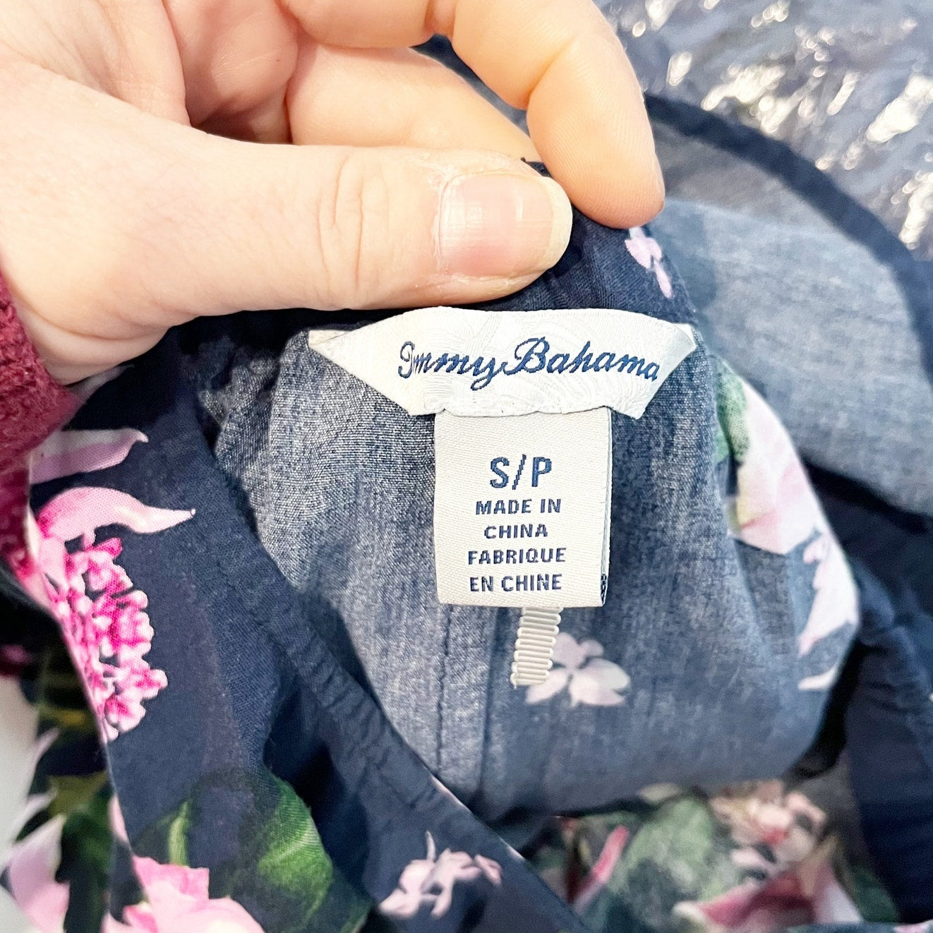 Tommy Bahama Off The Shoulder Ruffle Floral Mini Dress Blue Pink Small