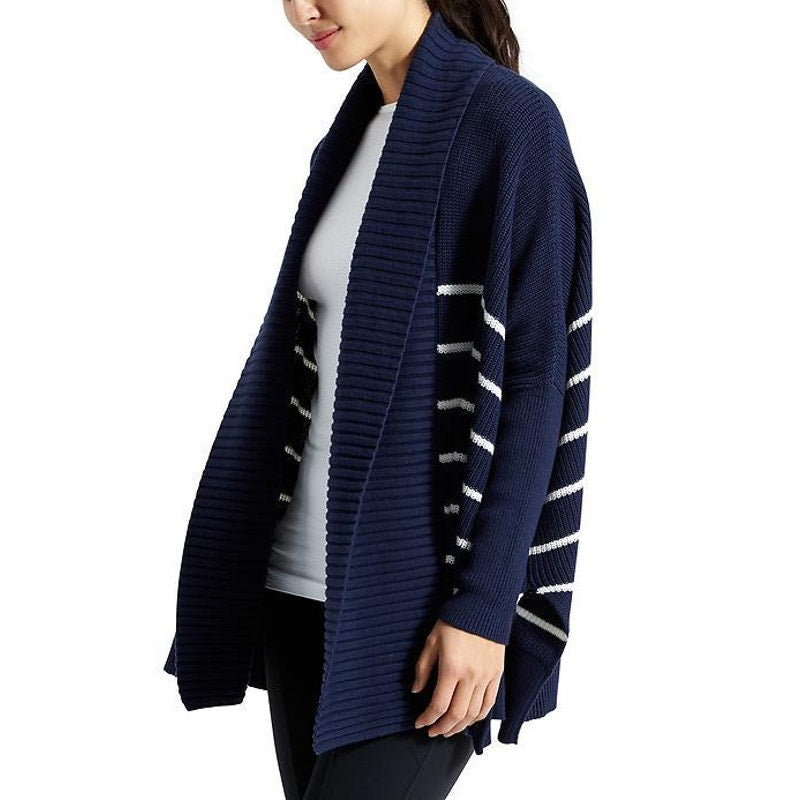 Athleta Striped Peaceful Wrap Open Knit Chunky Cardigan Sweater Navy Blue XXS