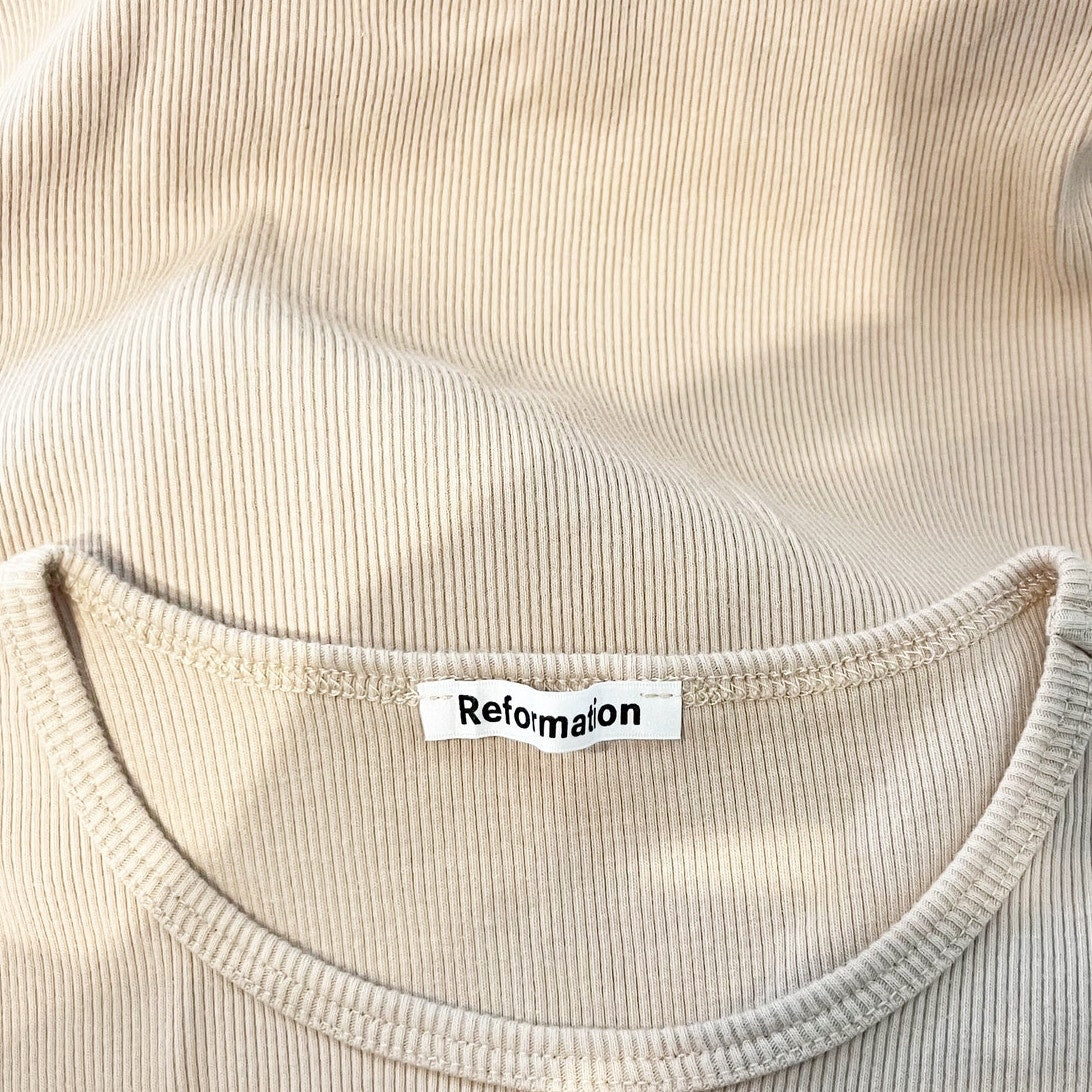 Reformation Ribbed Crewneck Short Sleeve Baby Tee Shirt Tan XS