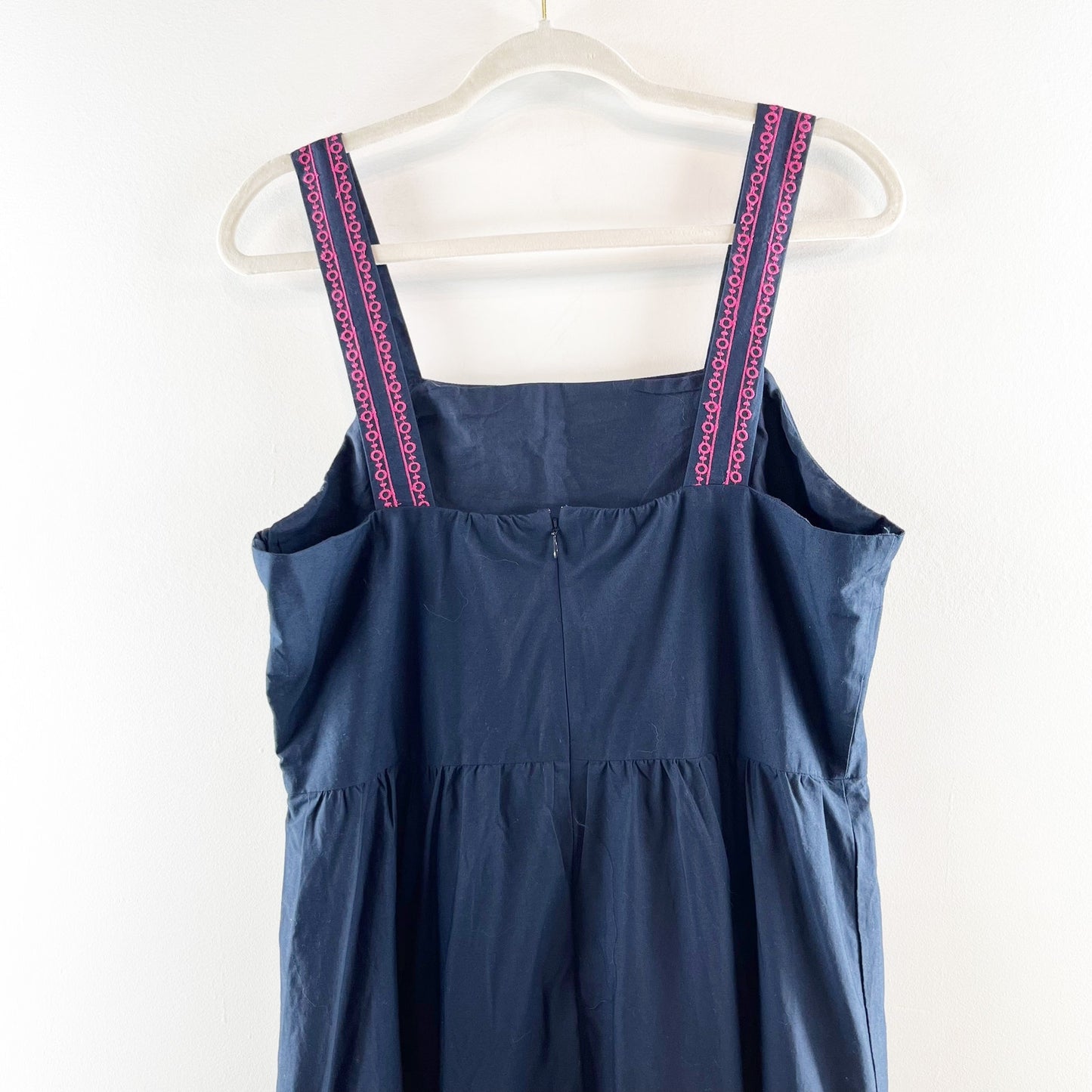 J. Crew Embroidered Floral Sleeveless Scalloped Midi Dress Navy Blue 12