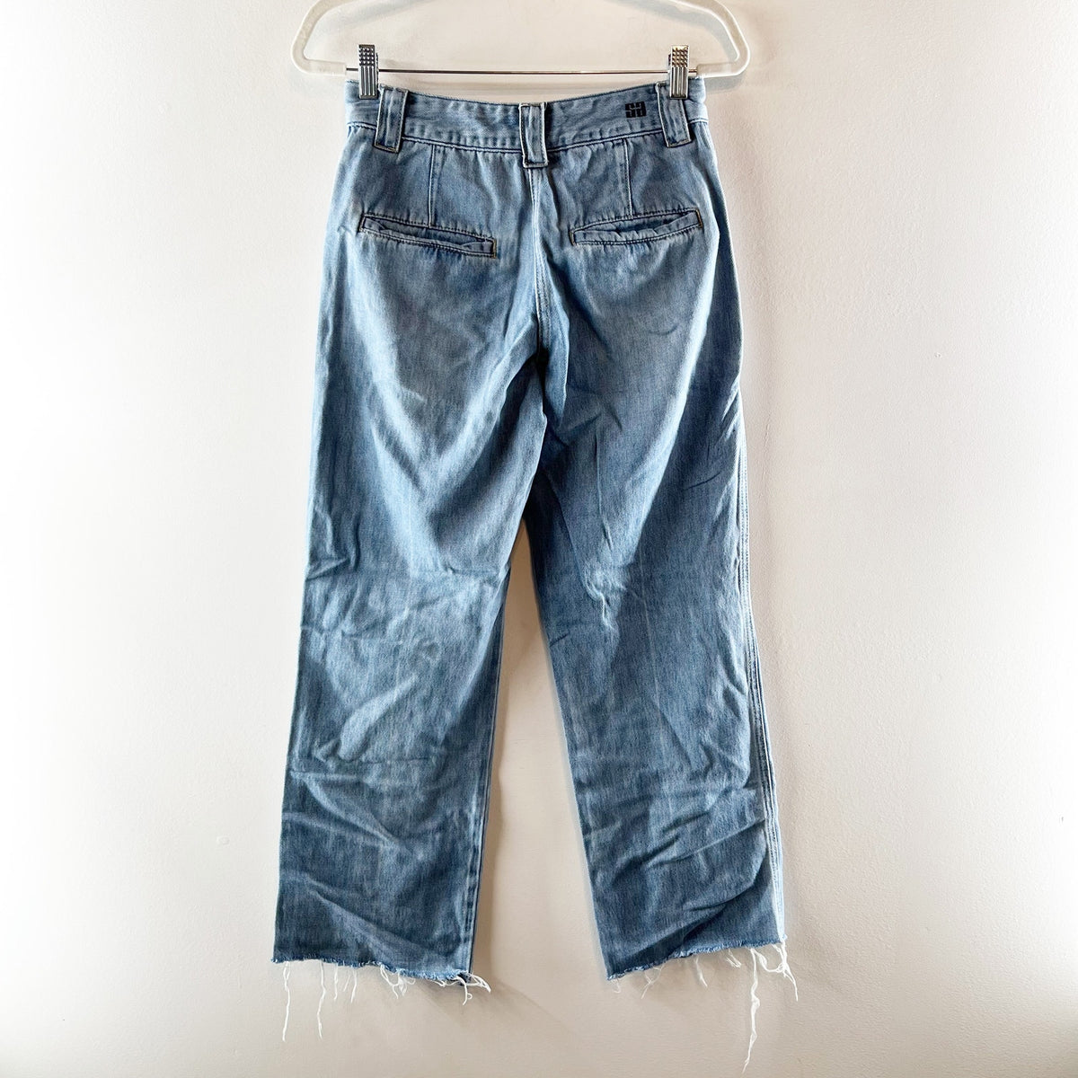 Saintart Nessa Mid Rise Straight Leg Raw Hem Jeans Medium Wash Blue XS