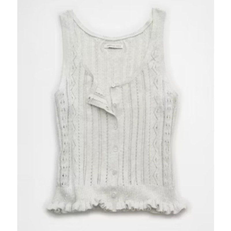 American Eagle Crochet Button Up Tank Top Gray Medium