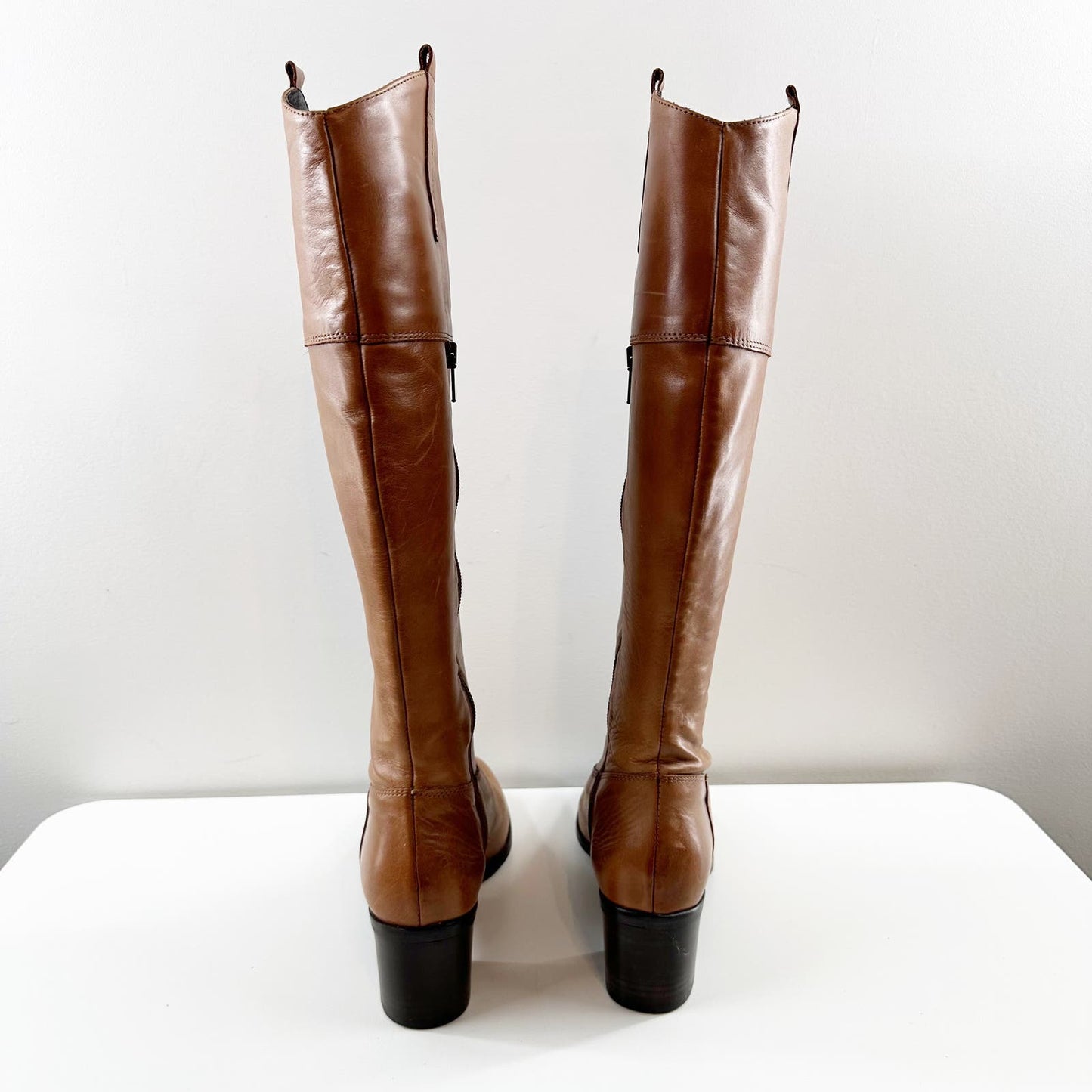 Charles David Braden Knee High Leather Western Riding Boots Cognac Brown 8