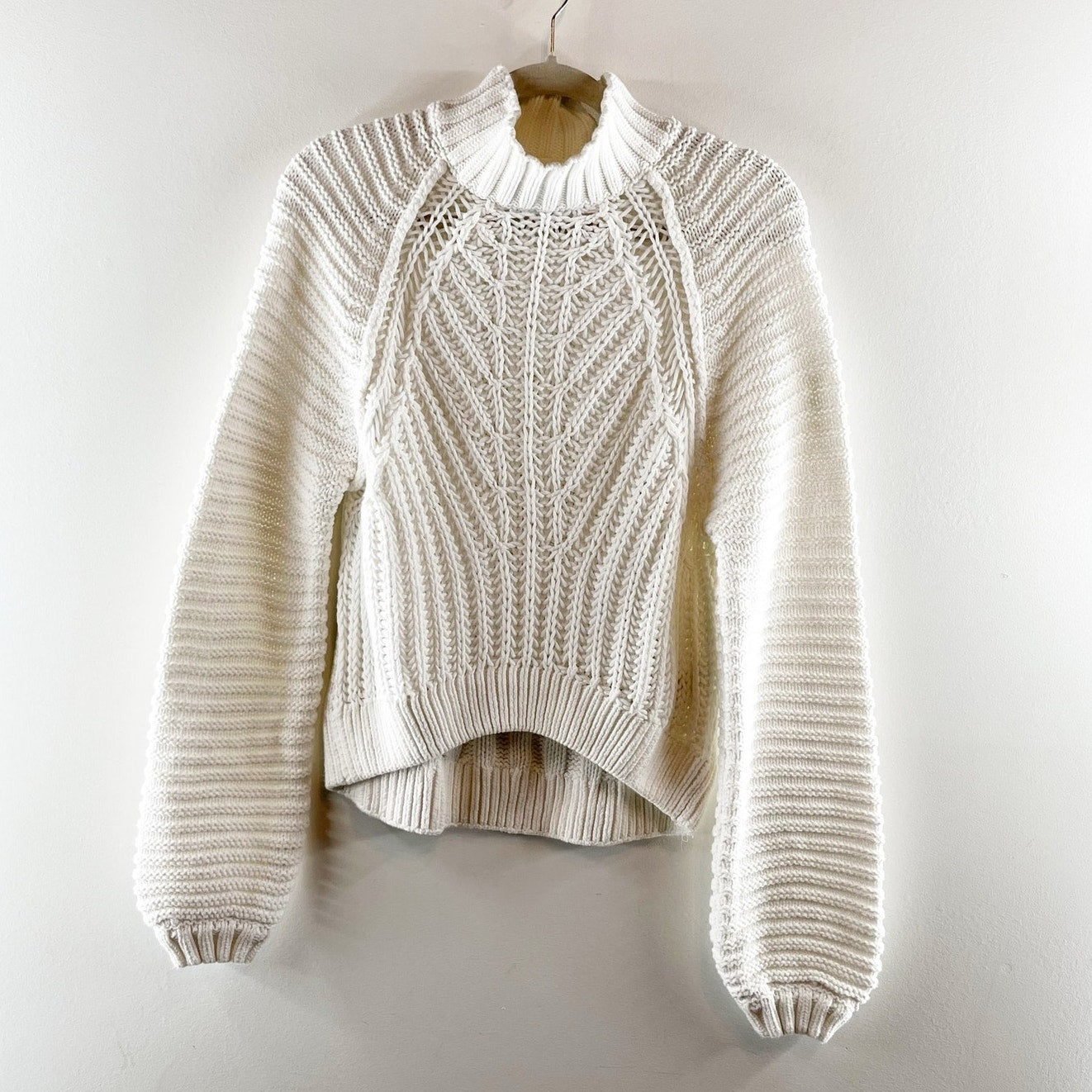 Free People Sweetheart 100% Cotton Long Sleeve Mock Neck Knit Sweater White XS