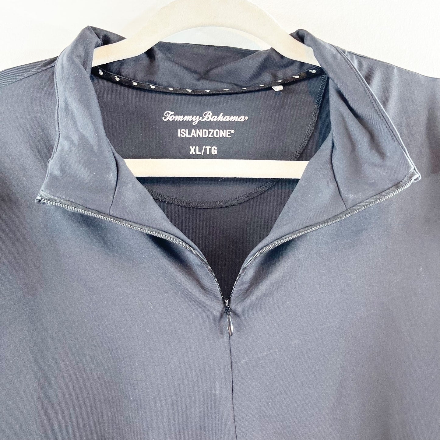 Tommy Bahama Island Zone 3/4 Sleeve 1/4 Zip Up Polo Shirt Black XL