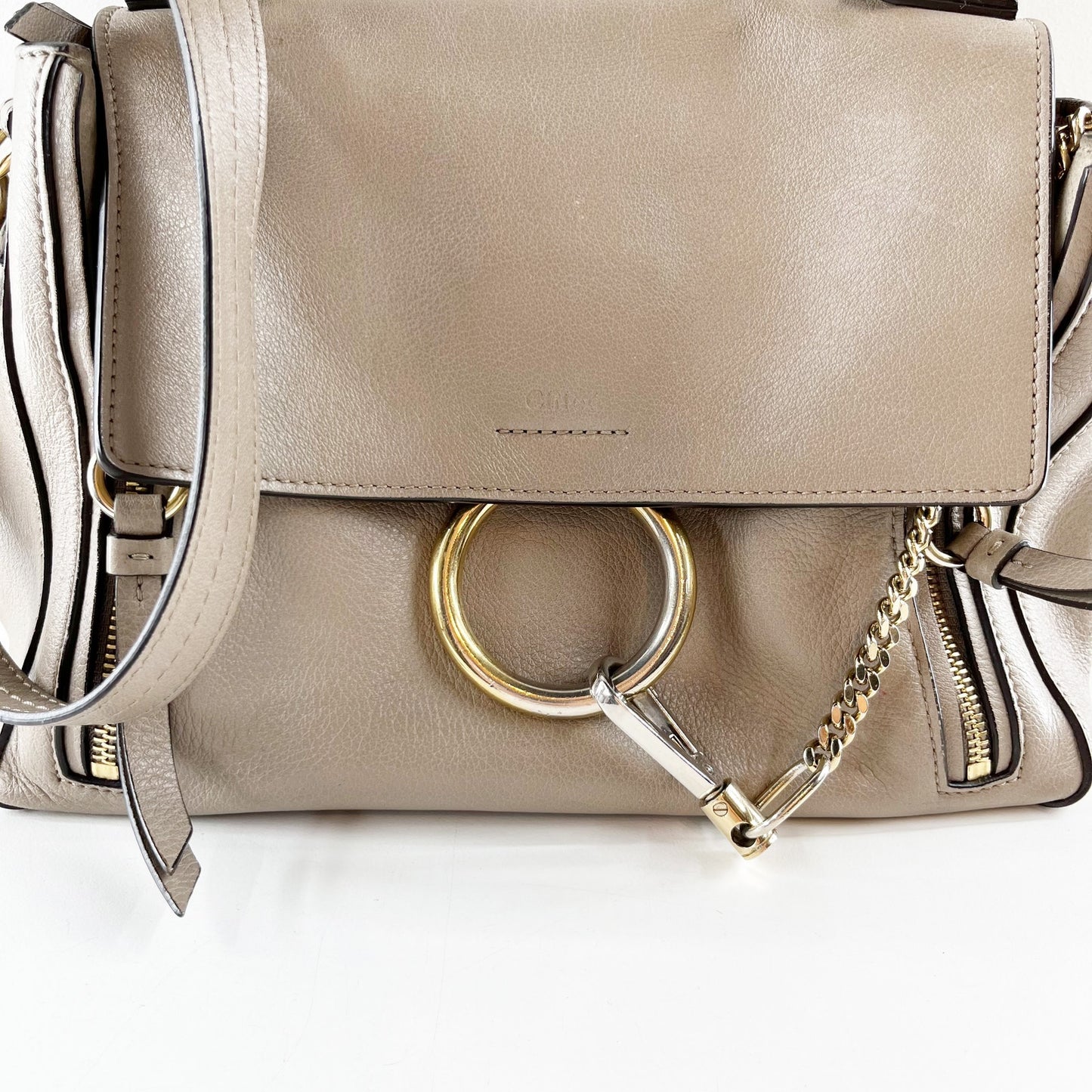 Chloé Faye Leather Crossbody Day Bag Purse Motty Grey