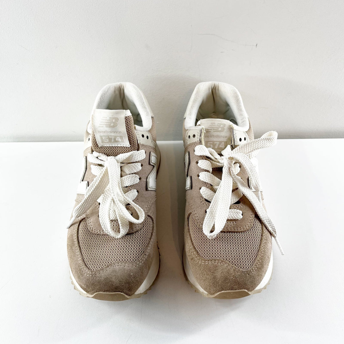 New Balance 574 Stacked Platform Sneakers Tan Beige White 7.5