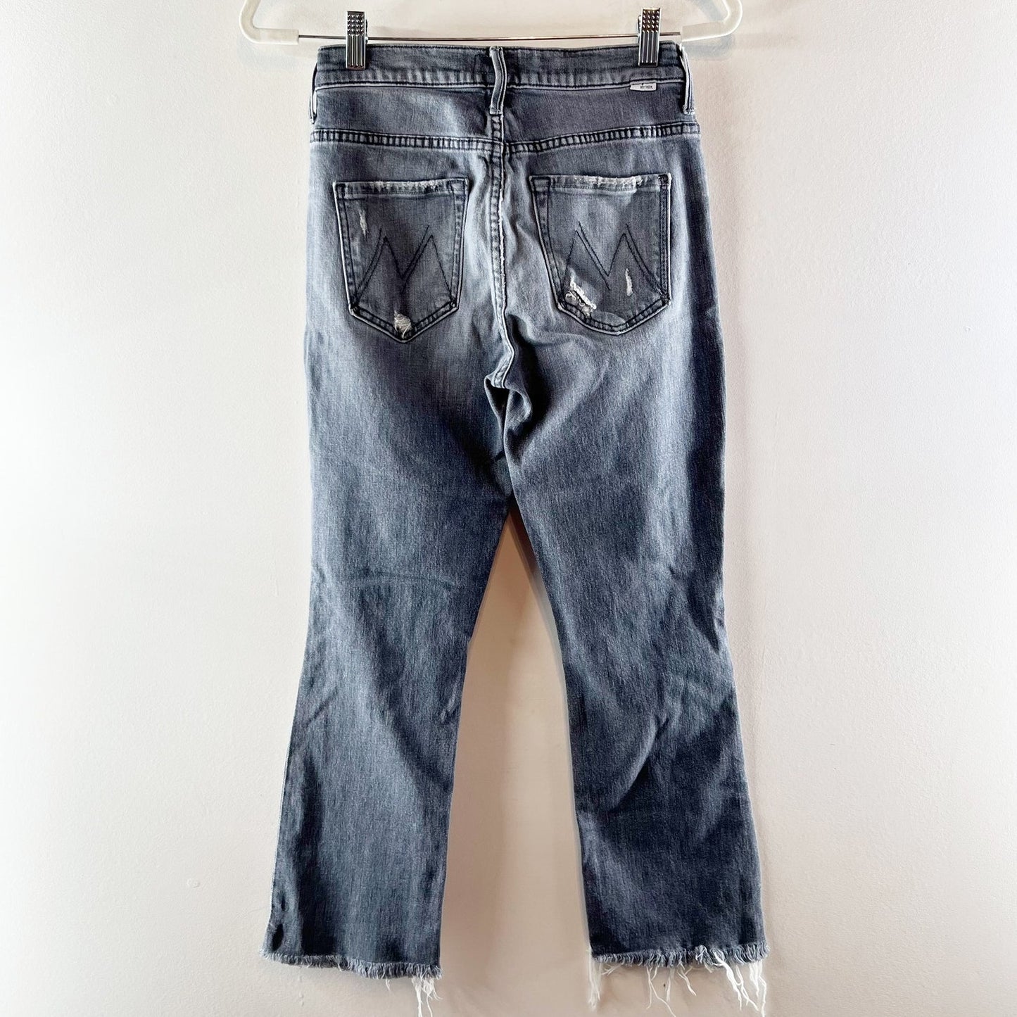 Mother The Insider Crop Step Fray Hem Jeans Ace of Spades Grey Distressed 26 / 2