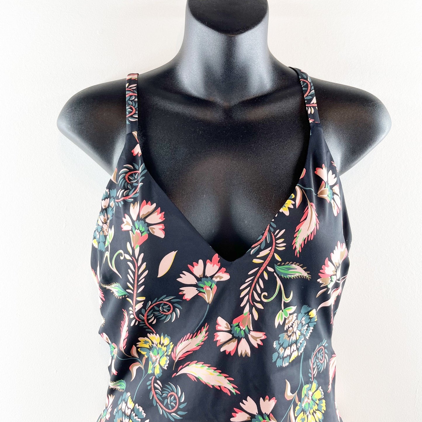 Boden Floral One Piece Low Strappy Back Swimsuit Black 6