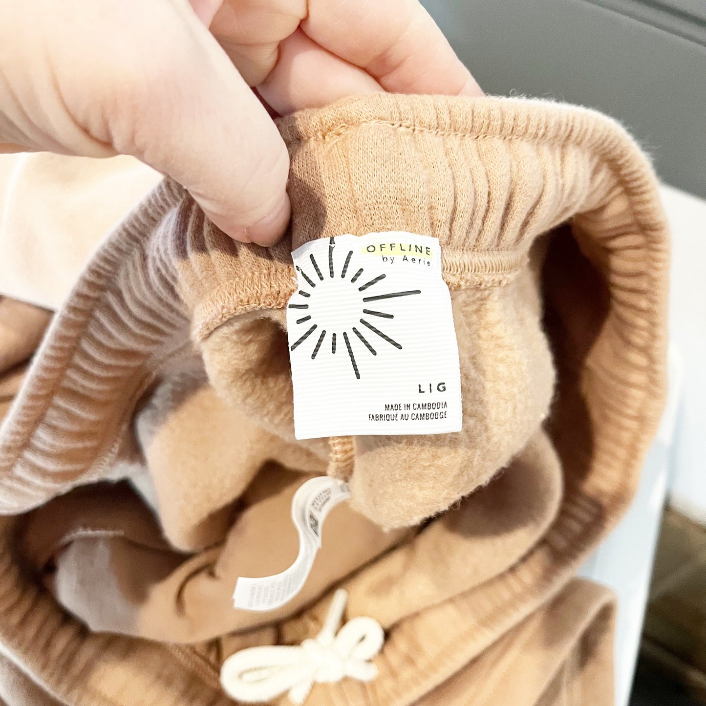 Aerie High Rise Cloud Fleece Wide Leg Sweatpants Tan Beige Brown Large