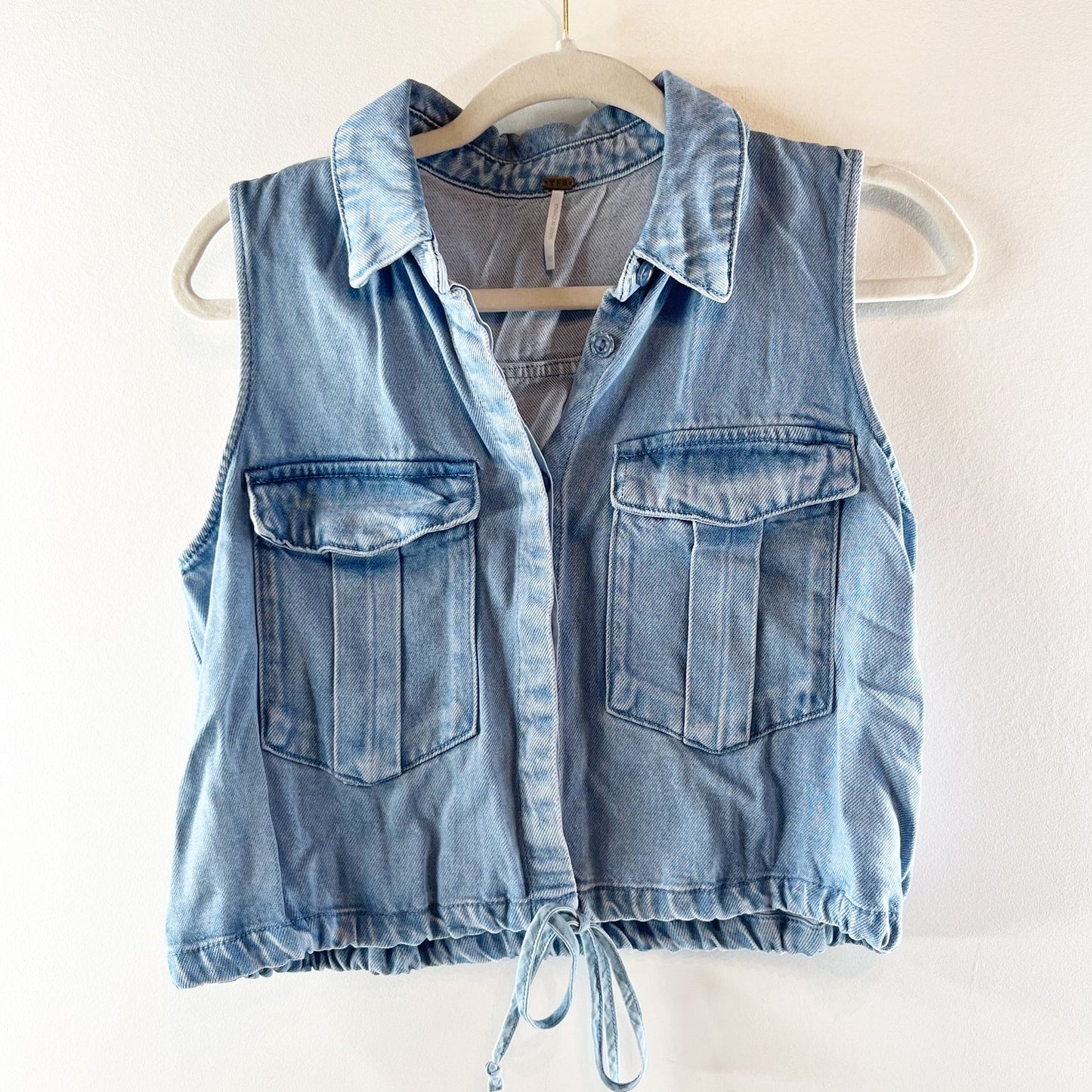 Young Fabulous & Broke Sleeveless Cropped Boxy Denim Shirt Vest Jacket Blue XS