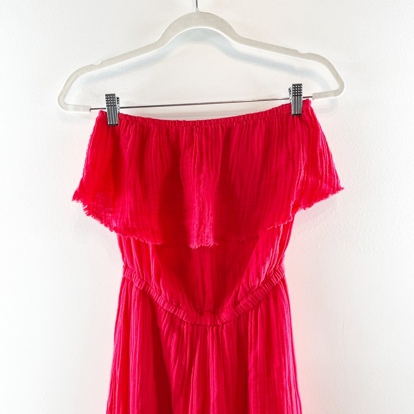 Michael Stars 100% Cotton Double Gauze Ruffle Tara Tube Maxi Dress Salsa Red XS