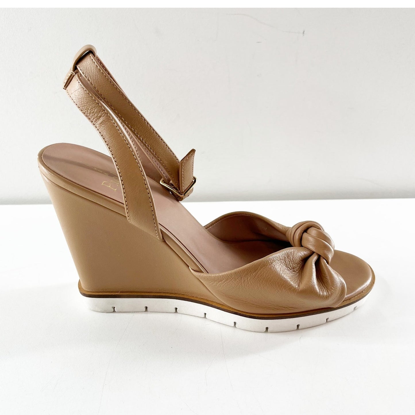 Linea Paolo Eliana Ankle Strap Wedge Knot Sandal Shoes Tan Beige 9.5