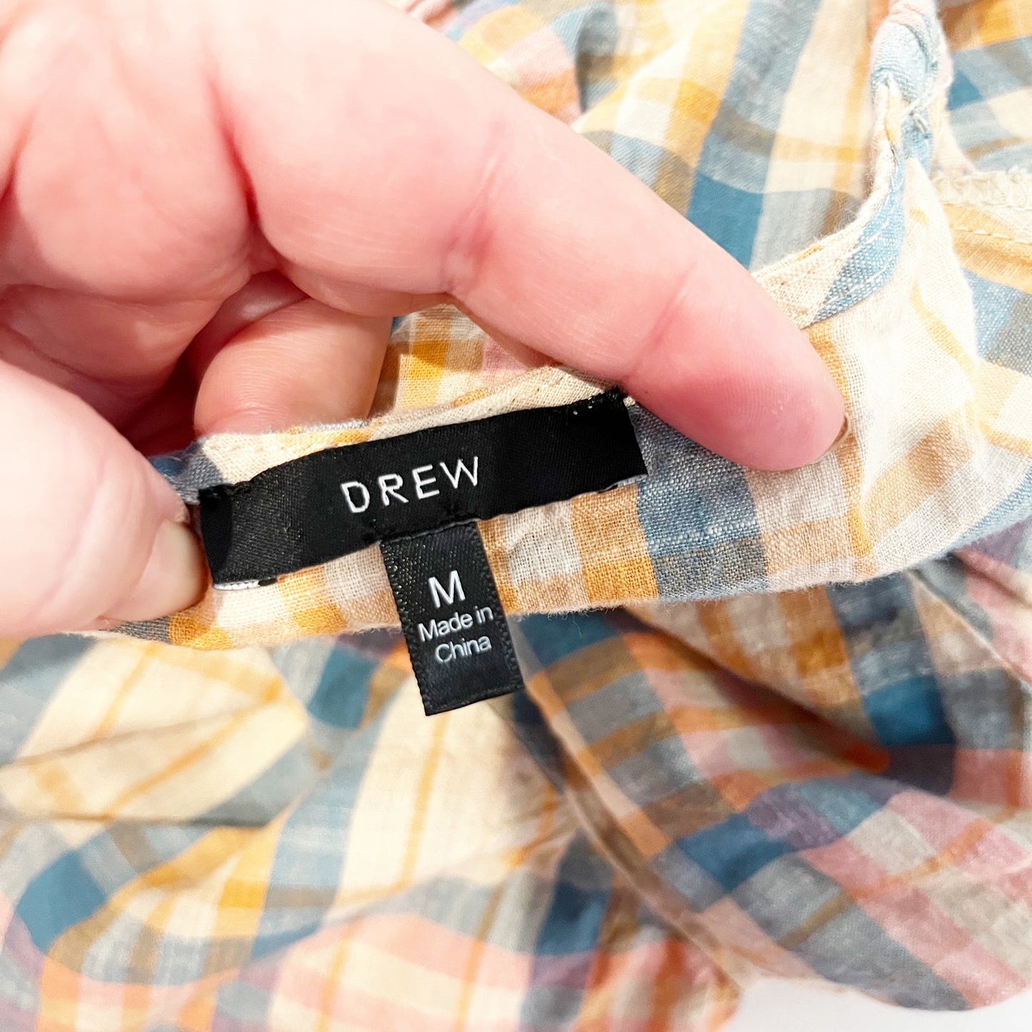 Drew Anthropologie Cotton Plaid Short Puff Sleeve Babydoll Mini Dress Yellow M