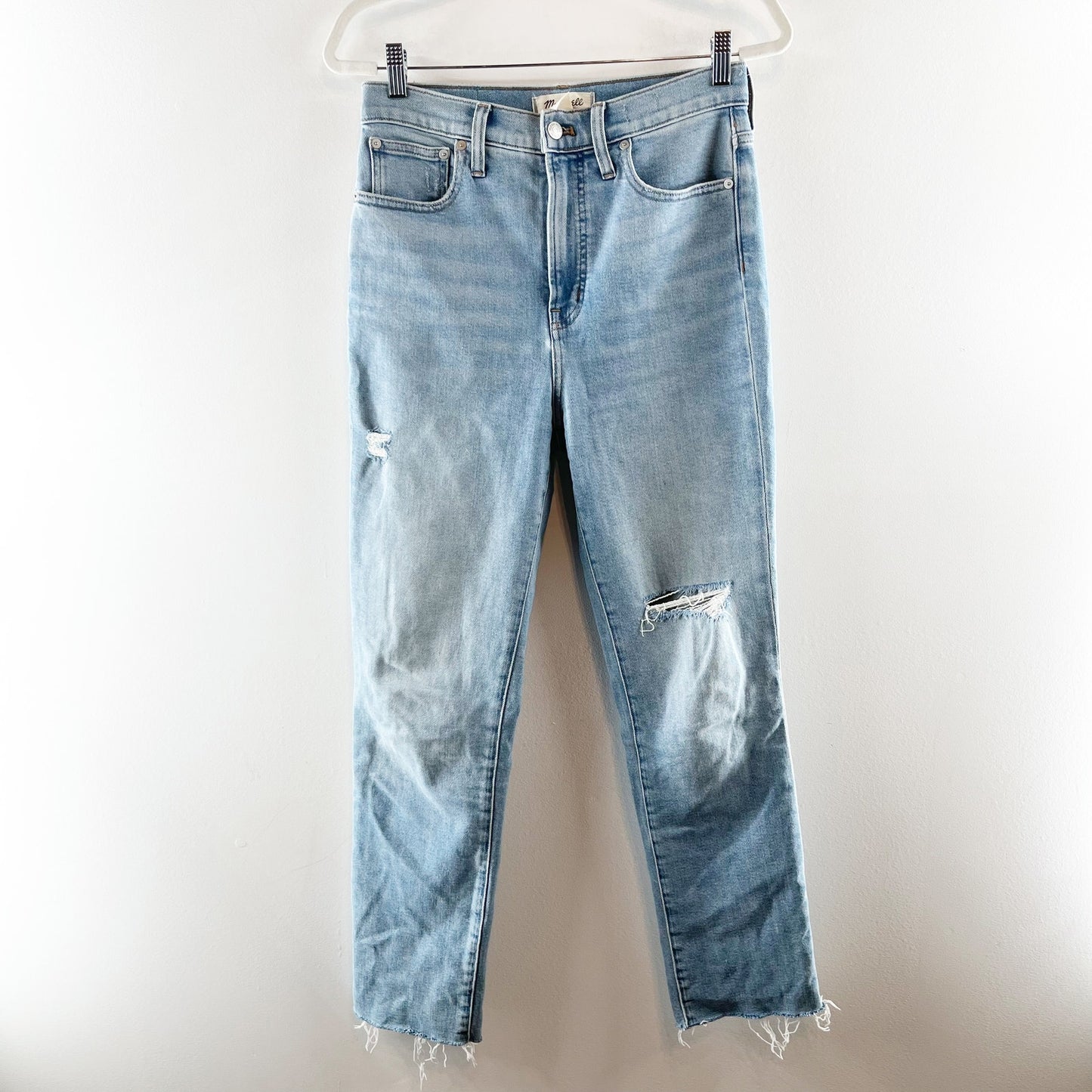 Madewell High Rise Perfect Vintage Straight Leg Jeans Raw Hem Blue 27