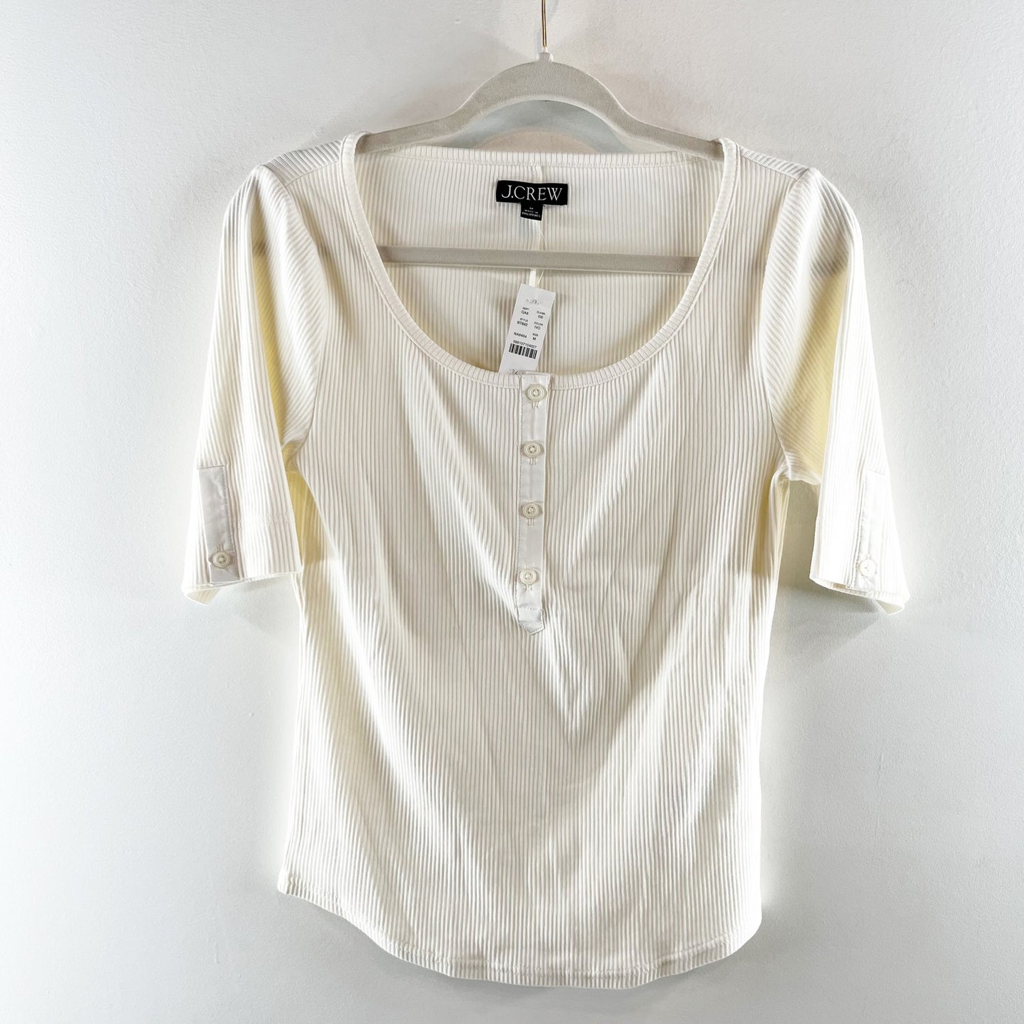 J. Crew Vintage Rib Henley Square Round Neck Short Sleeve Tee Shirt Ivory Medium