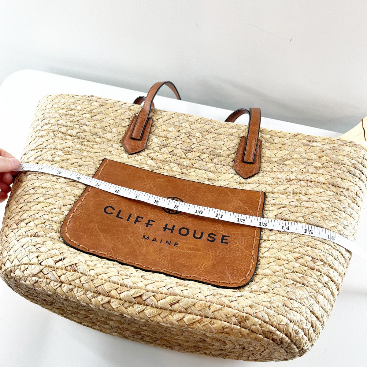 Cliff House Signature Woven Straw Shoulder Strap Beach Tote Bag Brown