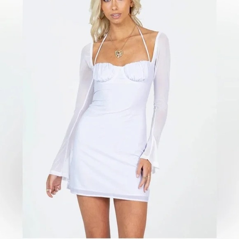 Princess Polly Dyer Long Sleeve Halter Mini Dress White 12