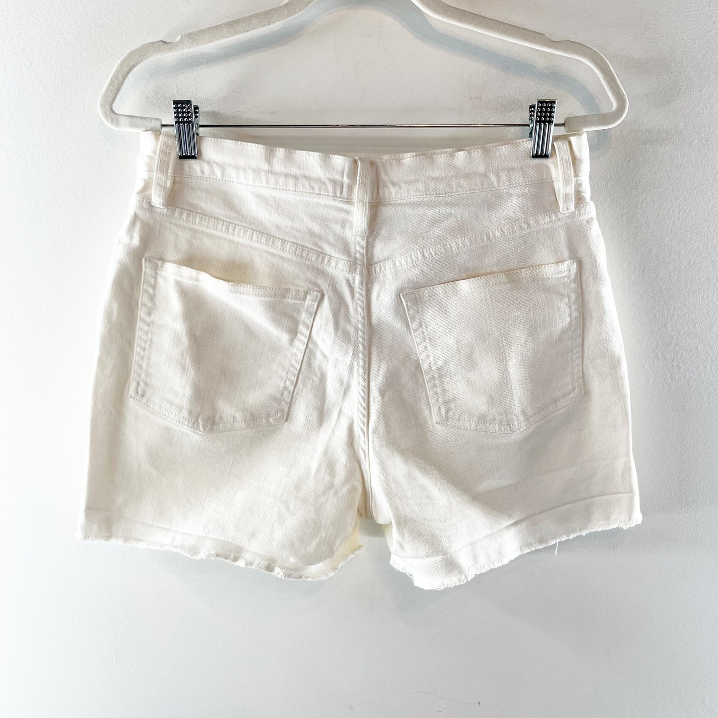 J. Crew High-Rise Raw Hem Stretch Denim Button Fly Jean Shorts Cream 28