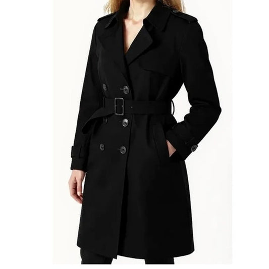 Michael Kors Long Sleeve Double Breasted Belted Trench Coat Black Small