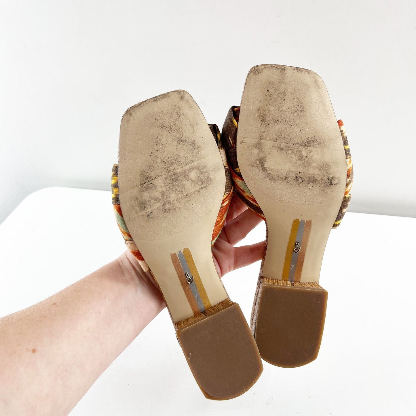 Sam Edelman Dawson Block Heel Slip On Woven Slides Sandals Sunset Orange 7