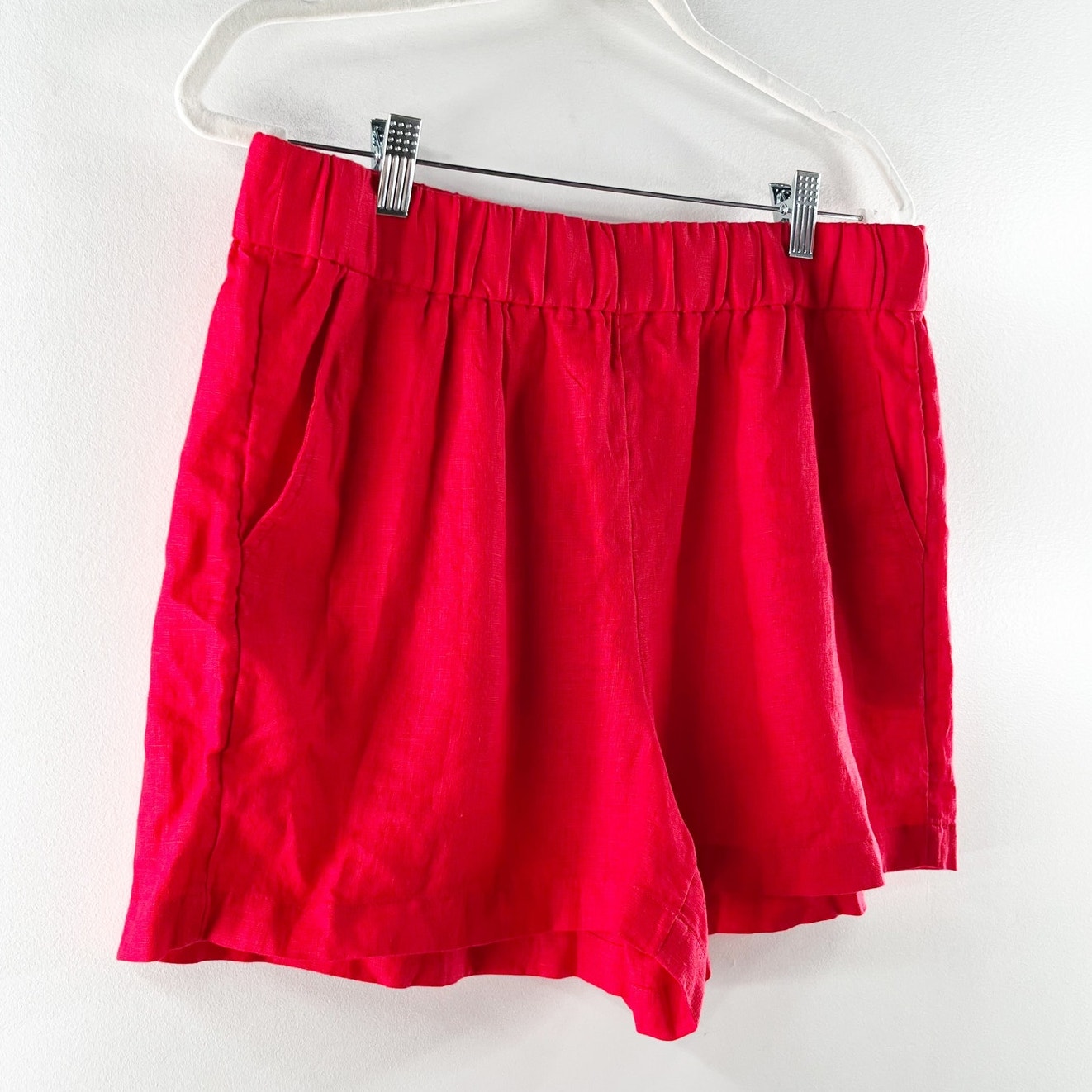J. Crew High Rise Linen Tropez Shorts Red Medium