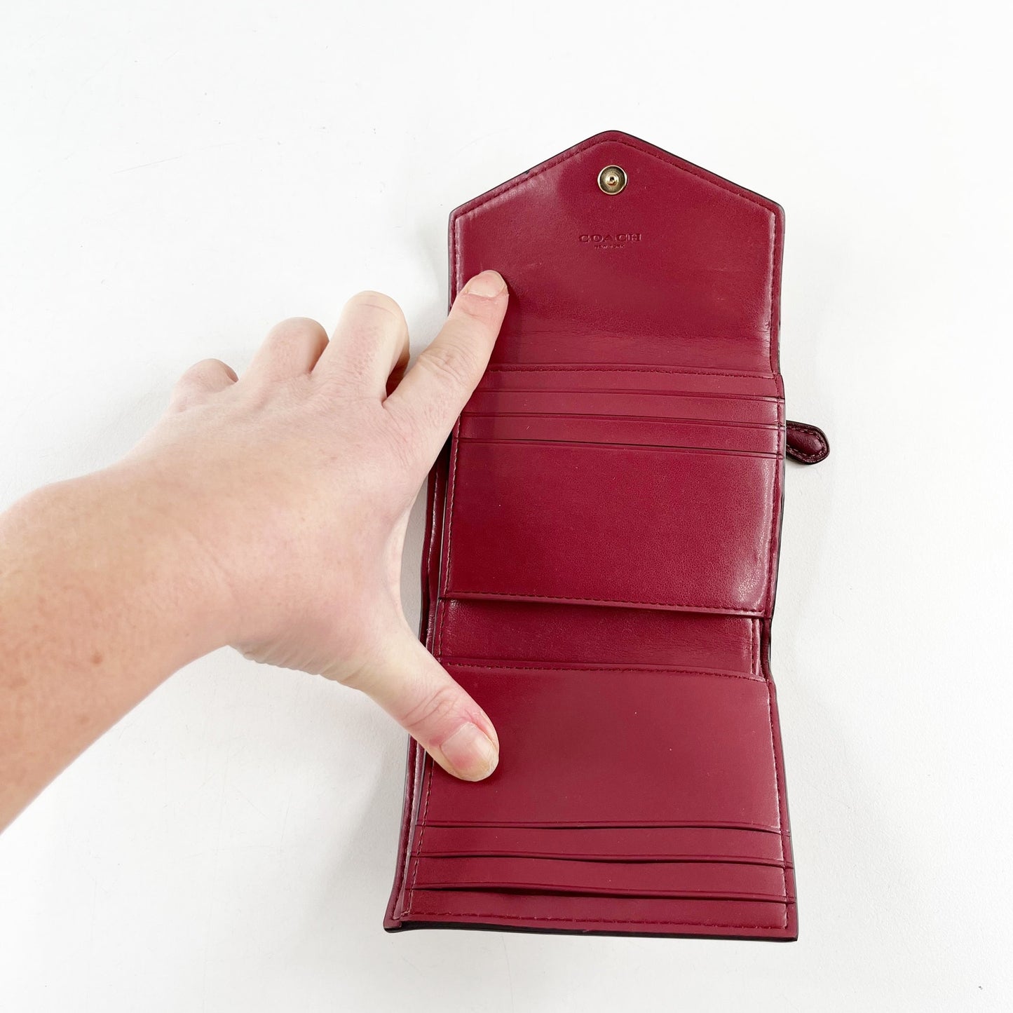 Coach Square Trifold Floral Snap Wallet Cream