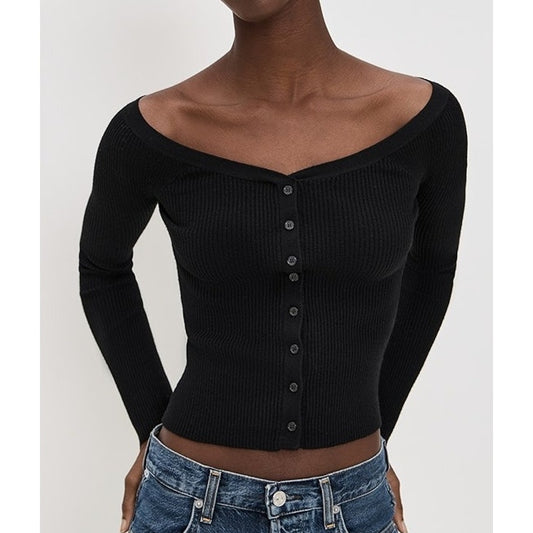 Z Supply Jovy Long Sleeve Off Shoulder Sweater Top Black Small