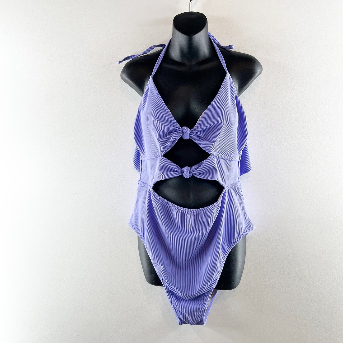 Shade & Shore Knot Cutout Halter One Piece Swimsuit Purple XL