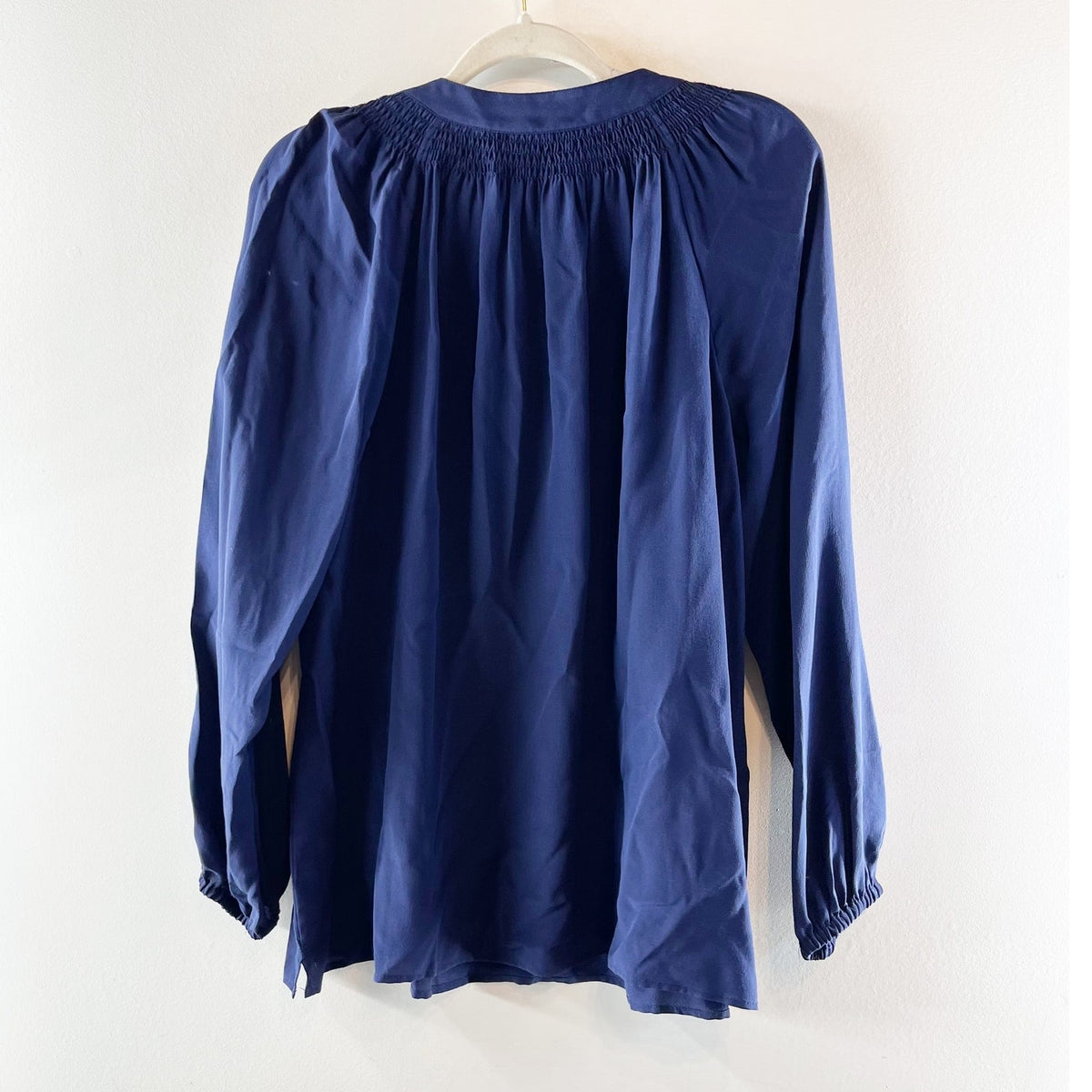 Lilly Pulitzer Elsa Long Sleeve Silk Blouse Top Navy Blue XL