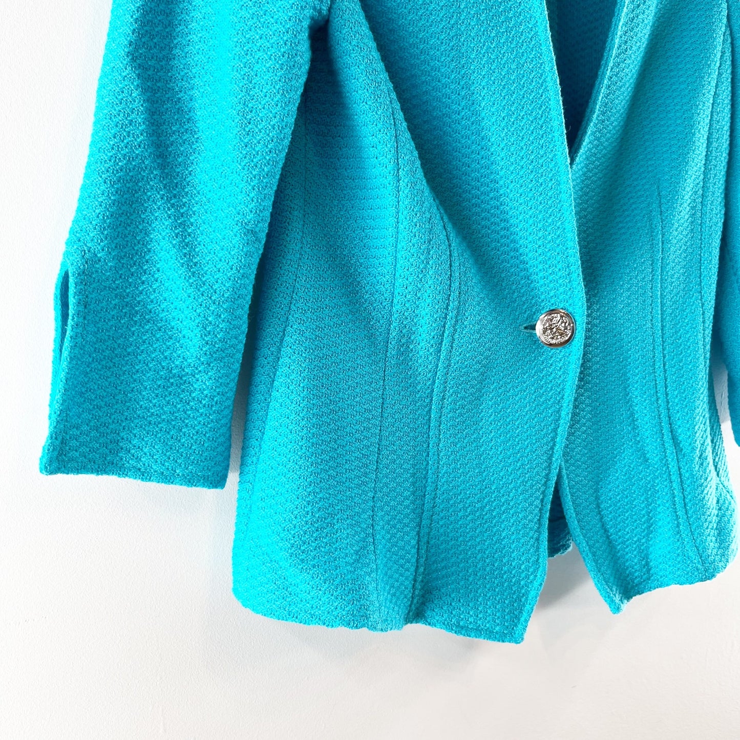 St. John Wool Blend 3/4 Sleeve Single Breasted Cardigan Blazer Turquoise US 4