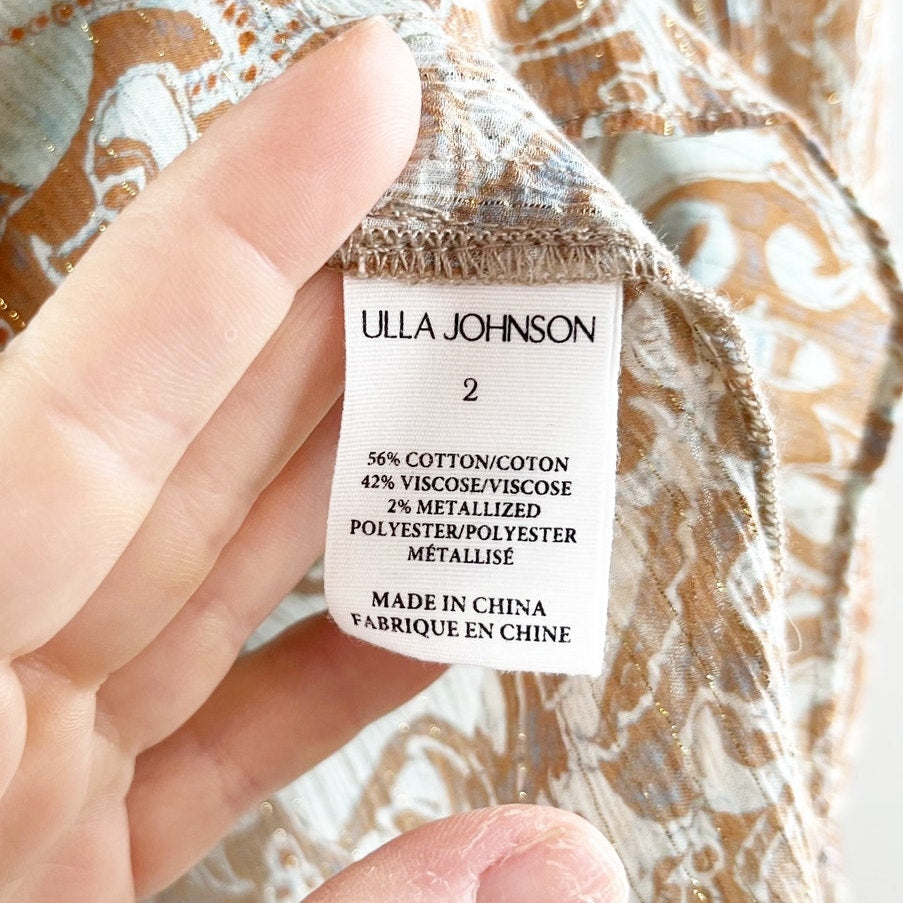 Ulla Johnson Ida Printed Cotton Blend Puff Sleeve Split-Neck Blouse Feldspar 2